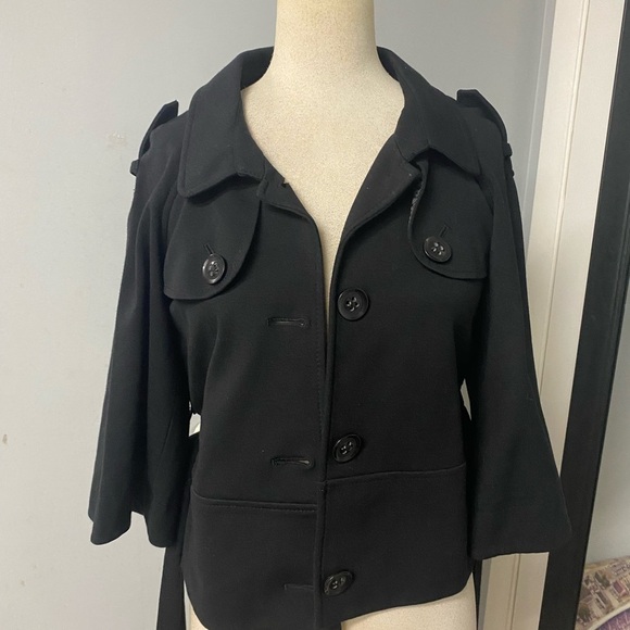 THEORY AMADI BELTED CROPPED TRENCH COAT UTILITY JACKET BELLED SLEEVES - Picture 5 of 11